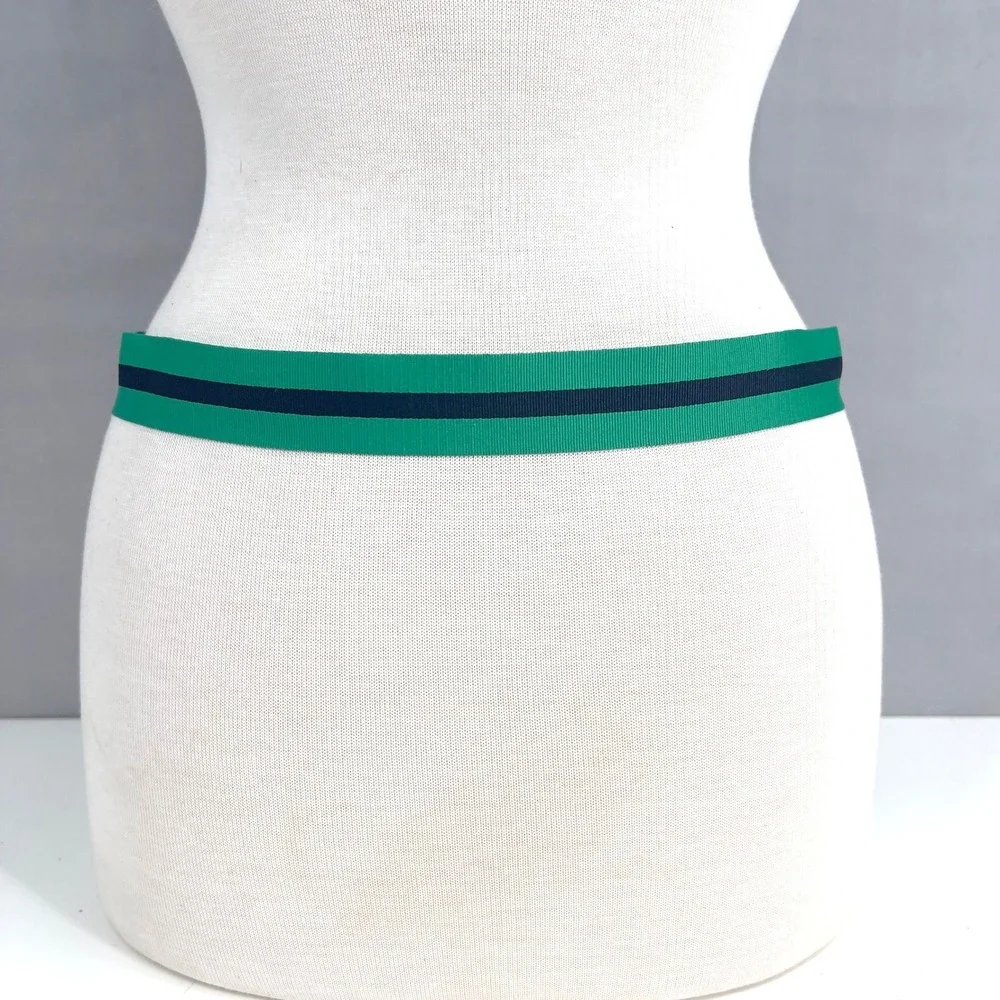 Polo Ralph Lauren D-Ring Ribbon Belt Green Navy Blue Striped 28-32